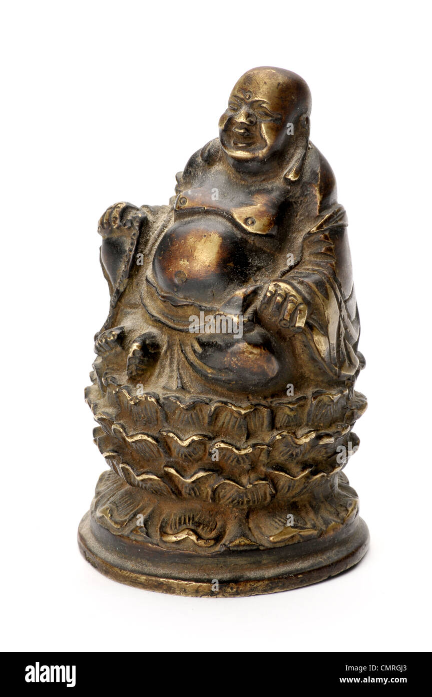 Le laiton, le bronze des statues du Bouddha riant Banque D'Images