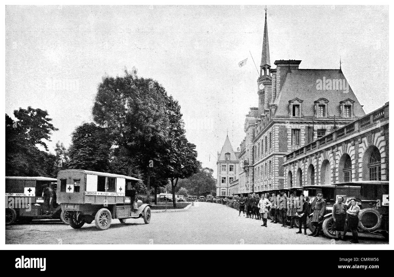1918 L'hôpital militaire américain No 1 de la flotte d'ambulances des soldats blessés de première ligne Banque D'Images