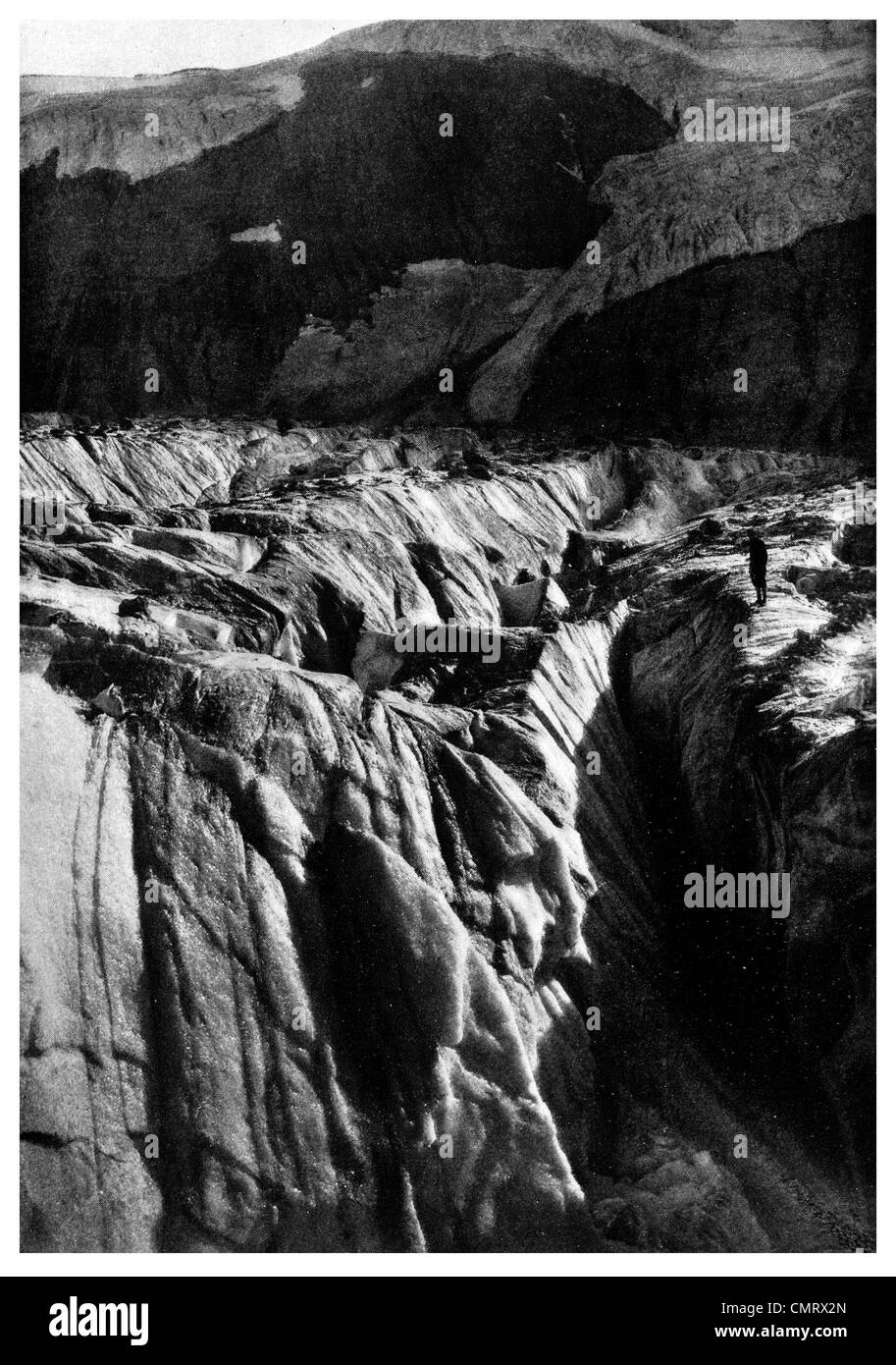 1919 Piémont, au-dessus du lac Glacier crevasse Maye Banque D'Images
