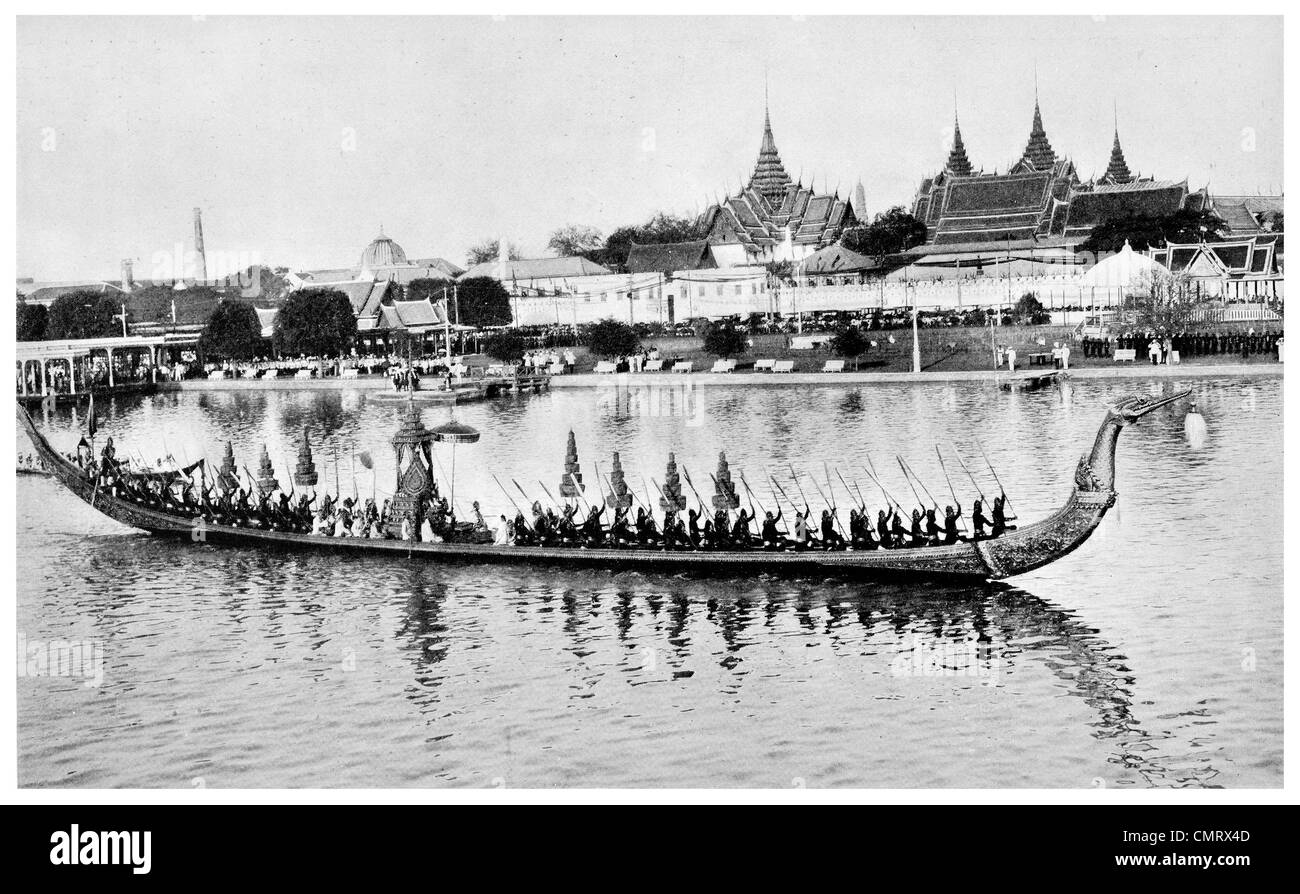 1919 L'État Royal Bangkok Thailande Siam Barge Banque D'Images