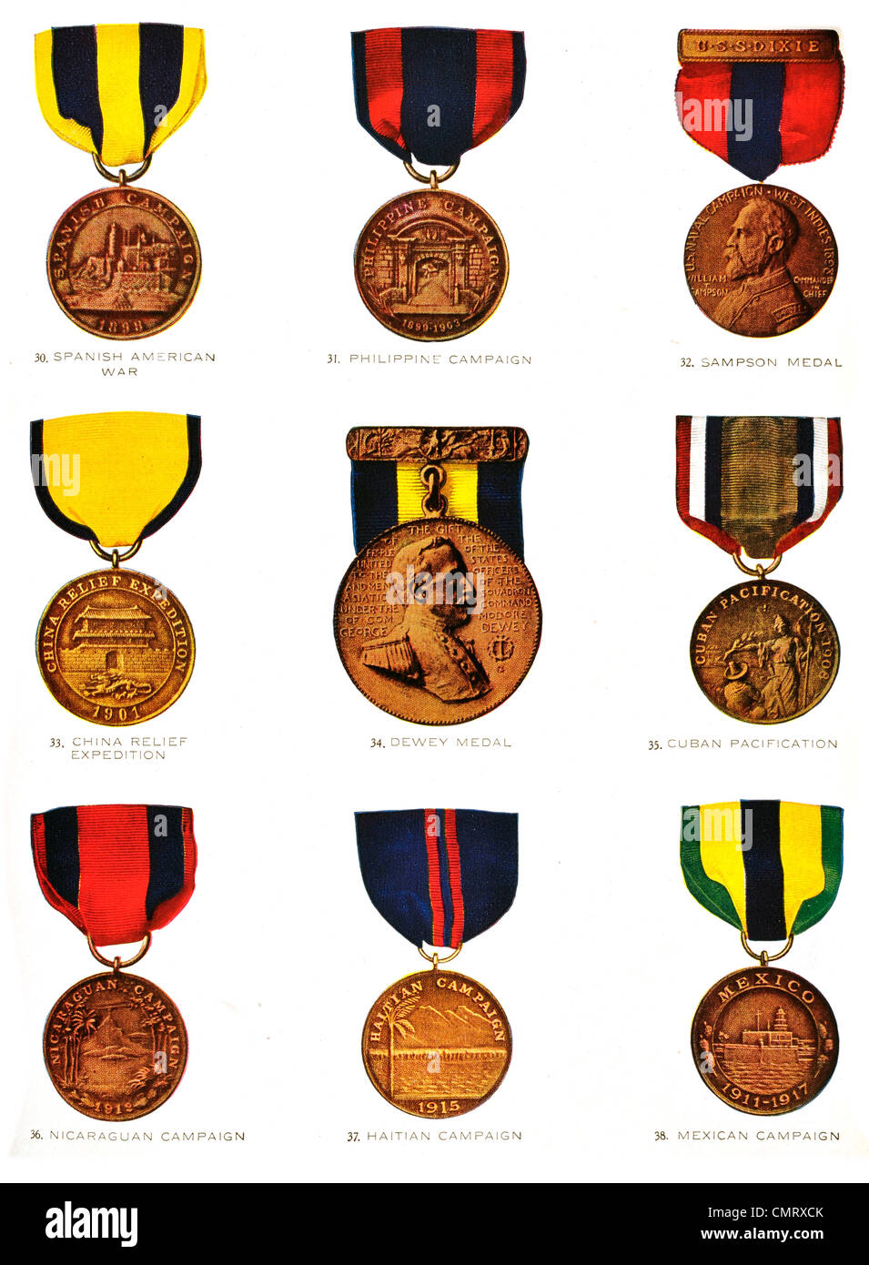 1919 médailles du mérite et le service militaire de la marine des États-Unis Banque D'Images