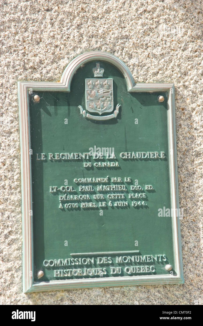 Monument à la mémoire du régiment de la chaudière fait partie des forces  canadiennes en Bernieres-sur-Mer une partie de Juno Beach le Jour J en  Normandie Photo Stock - Alamy