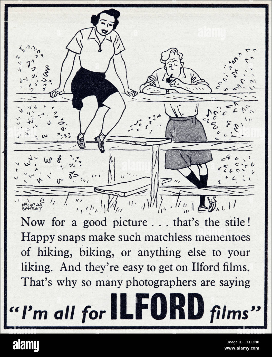 Appareil photo ILFORD films annonce. Publicité originale de 1940 publicité magazine période Banque D'Images