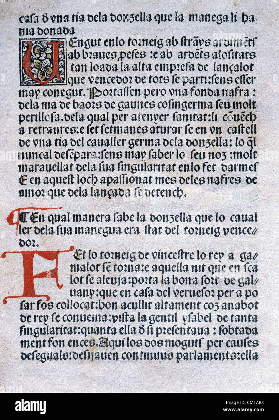 Père de l'herbe. 15e siècle. Tragédie de Lancelot du Lac. Incunables imprimés probablement incomplète à Barcelone, 1496. Banque D'Images