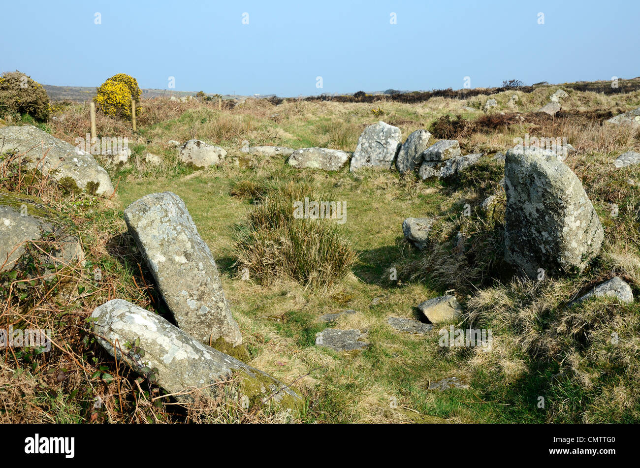 Les vestiges d'une rotonde à l'âge de fer Bodrifty près de Penzance, à Cornwall, UK Banque D'Images