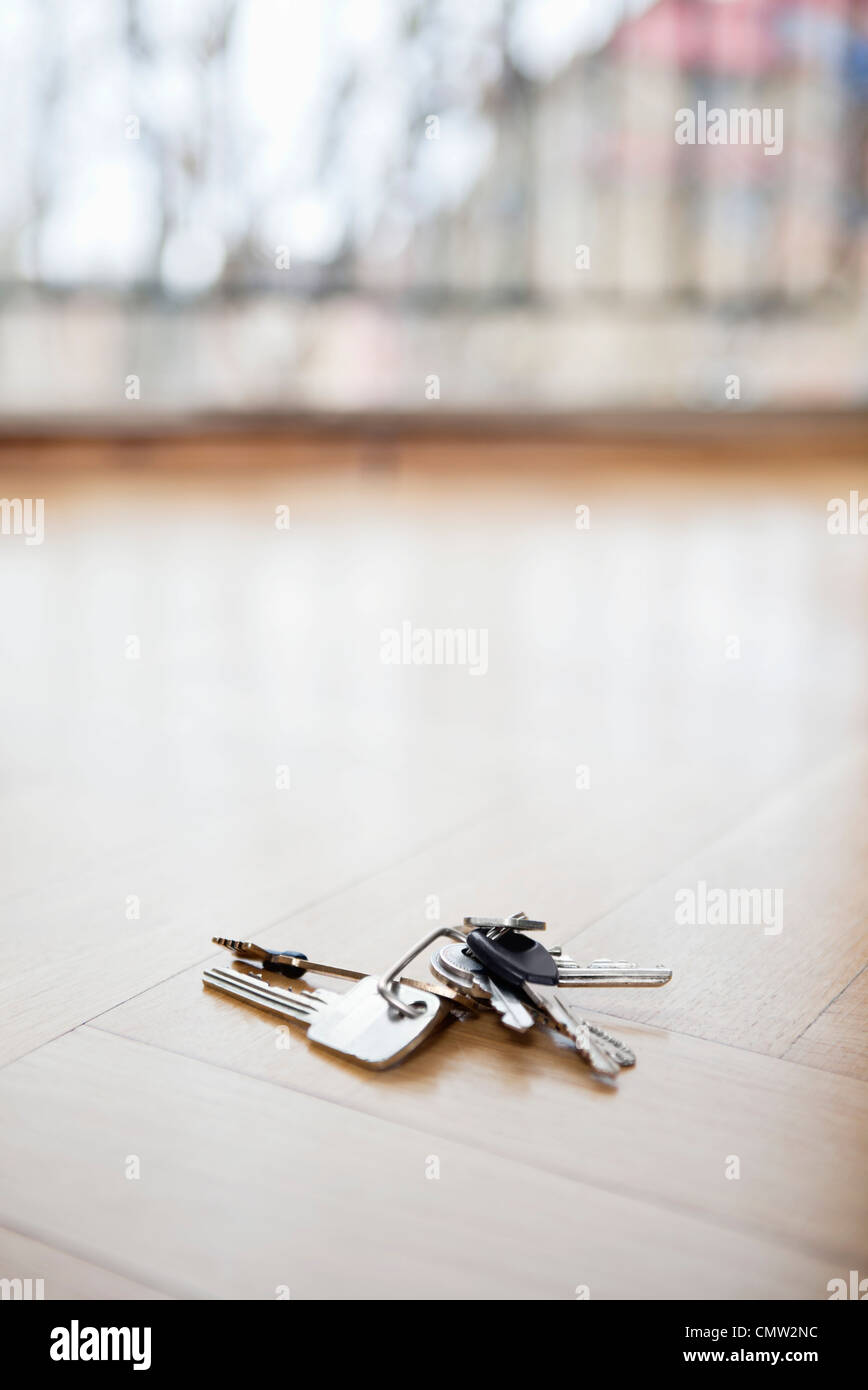 Trousseau de clés lying on floor Banque D'Images