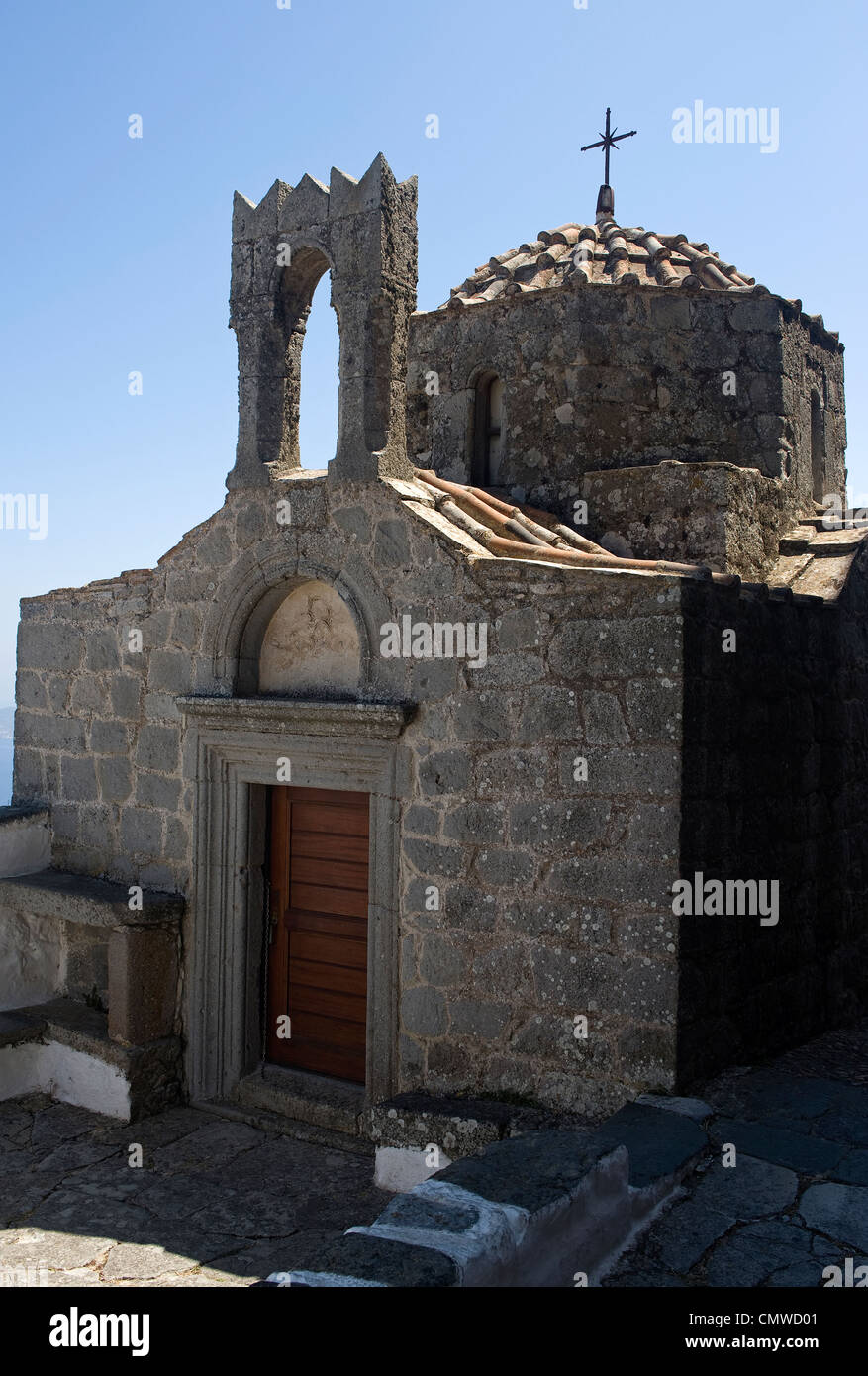 Monastère de Aghios Ioannis Theologos, chapelle. Chora, Île de Patmos, Dodécanèse, Grèce Banque D'Images