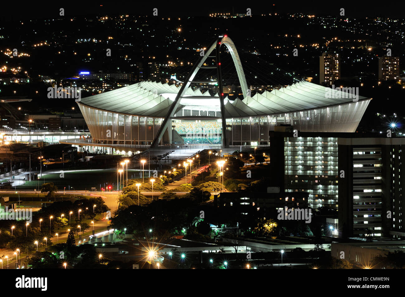 Birds eye view du stade Moses Mabhida à Durban, Afrique du Sud. Banque D'Images