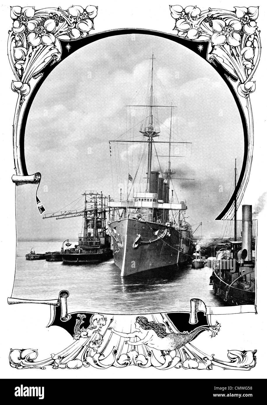 La Marine britannique Cruiser Coaling 1905 Banque D'Images