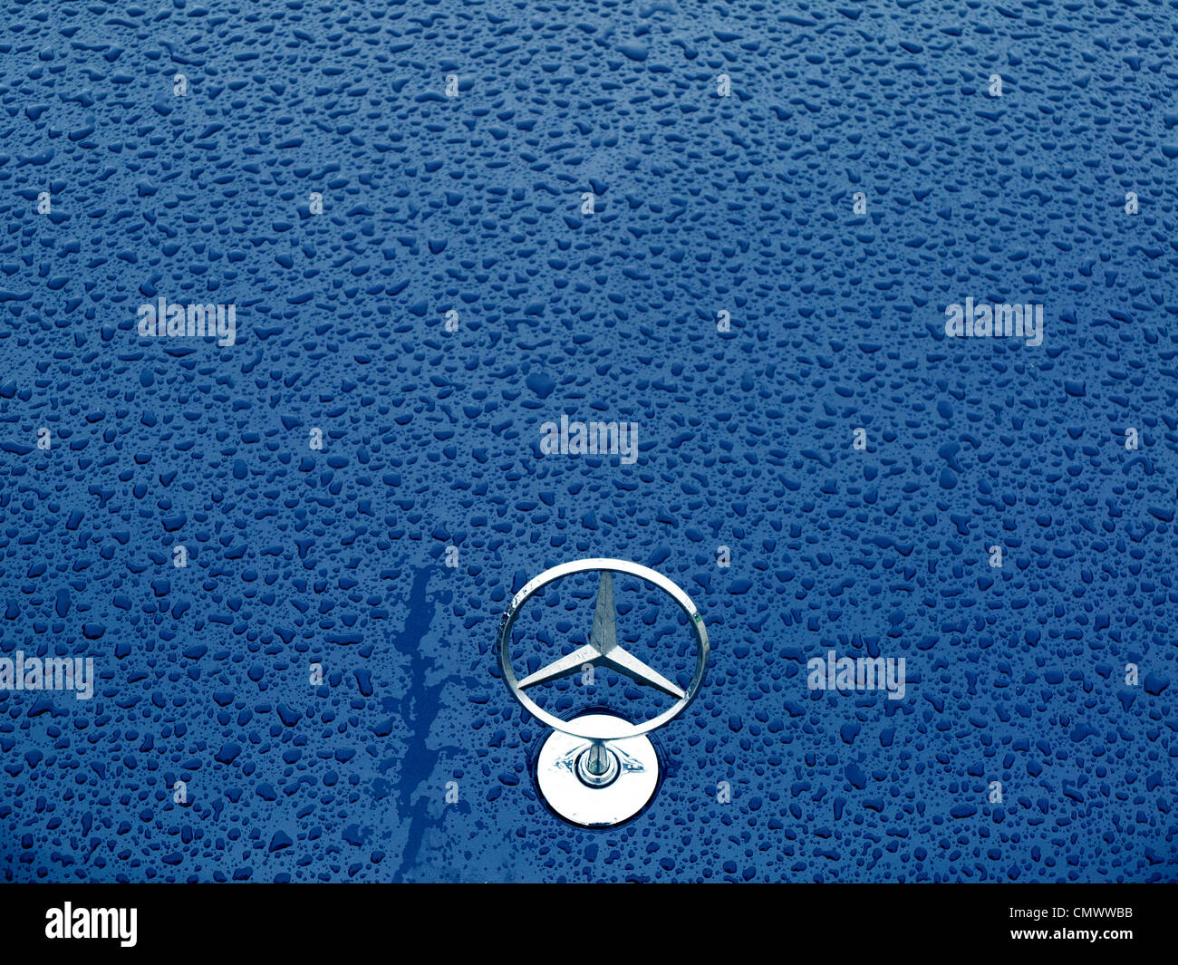 Gouttes de pluie sur une voiture Mercedes Benz Banque D'Images