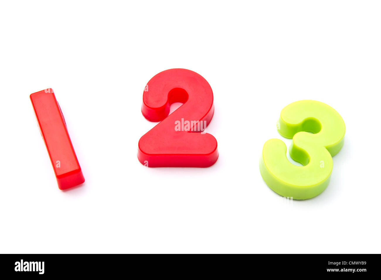 Aimants Nombre 1 2 3 '' gros plan sur fond blanc Banque D'Images