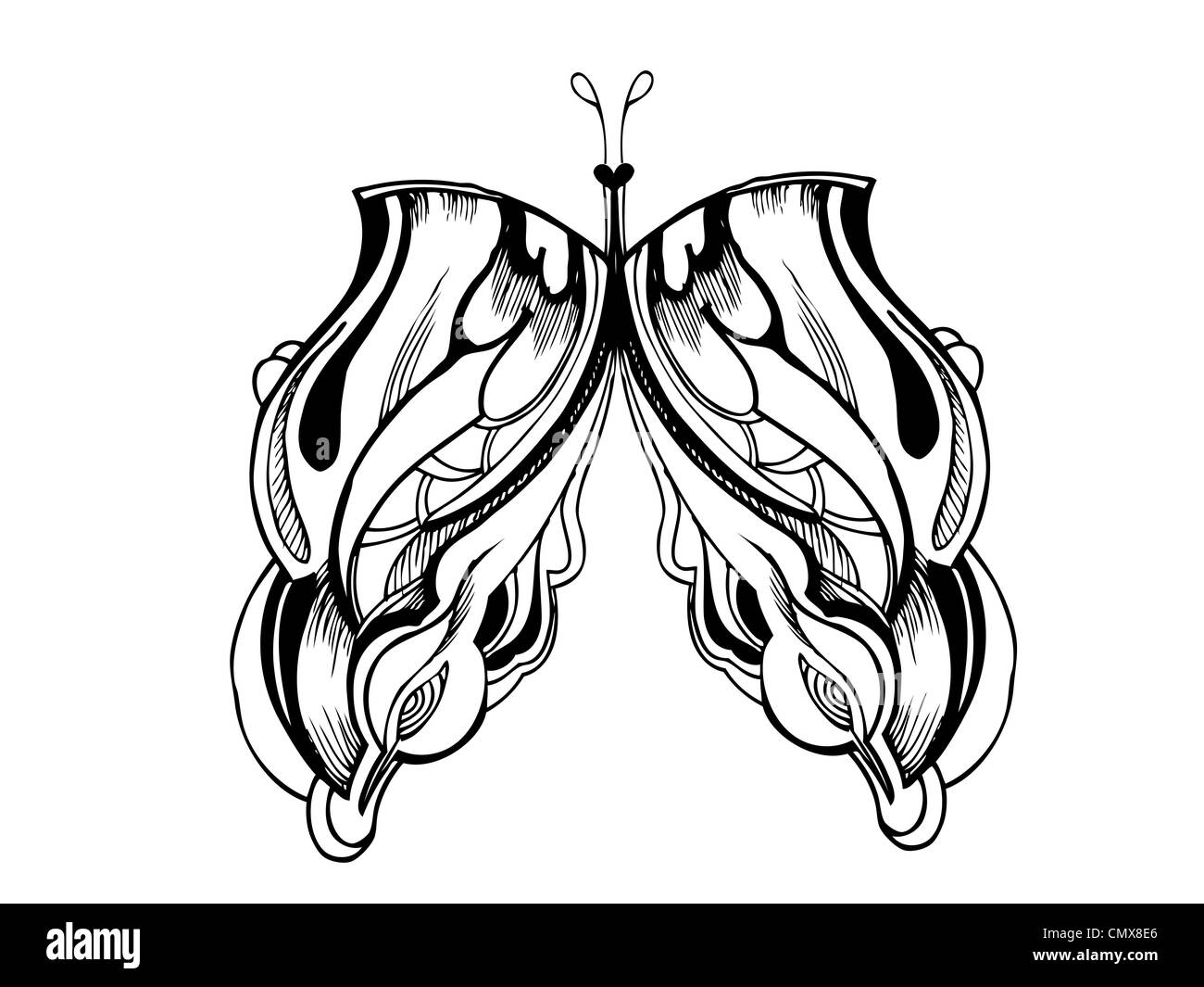 Un abstract graphic design butterfly en noir et blanc Banque D'Images