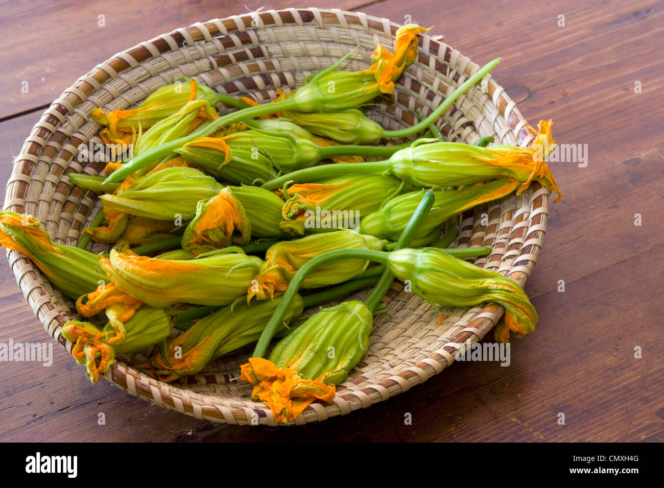 Matières premières fraîches fleur de courgette pour recette de cuisine savoureuse Banque D'Images