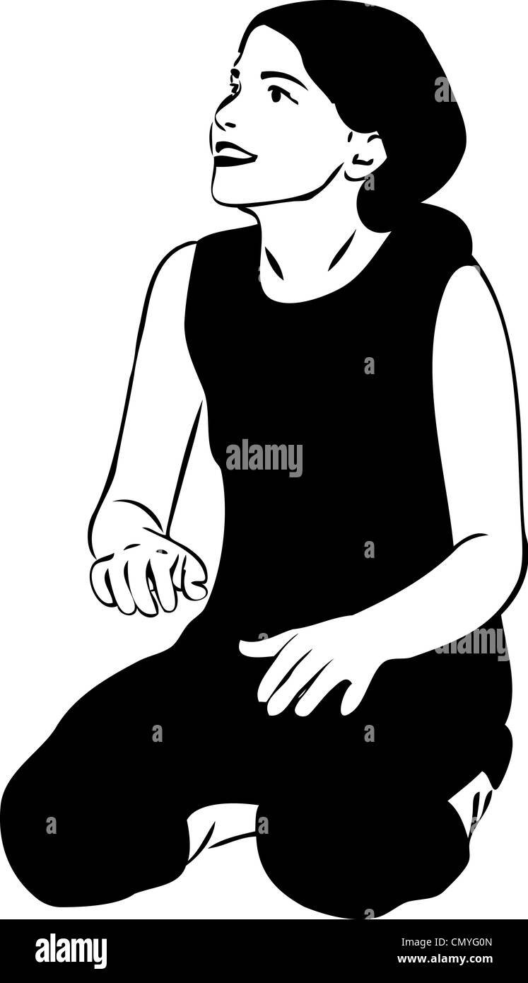 Un croquis d'une jeune fille dans un T-shirt noir Banque D'Images