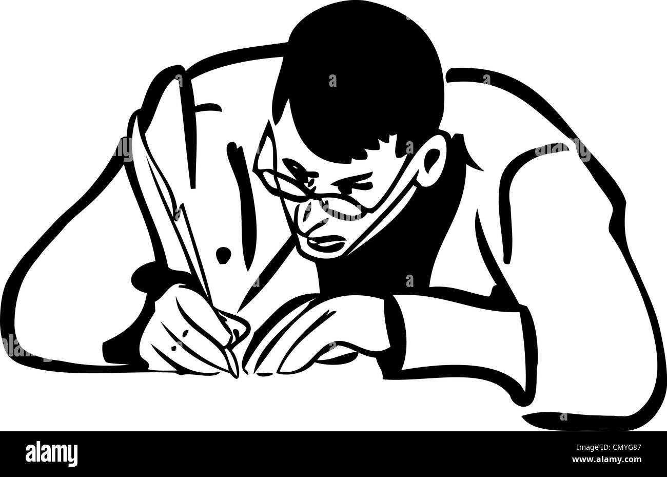 Un croquis d'un homme à la plume d'écriture Banque D'Images