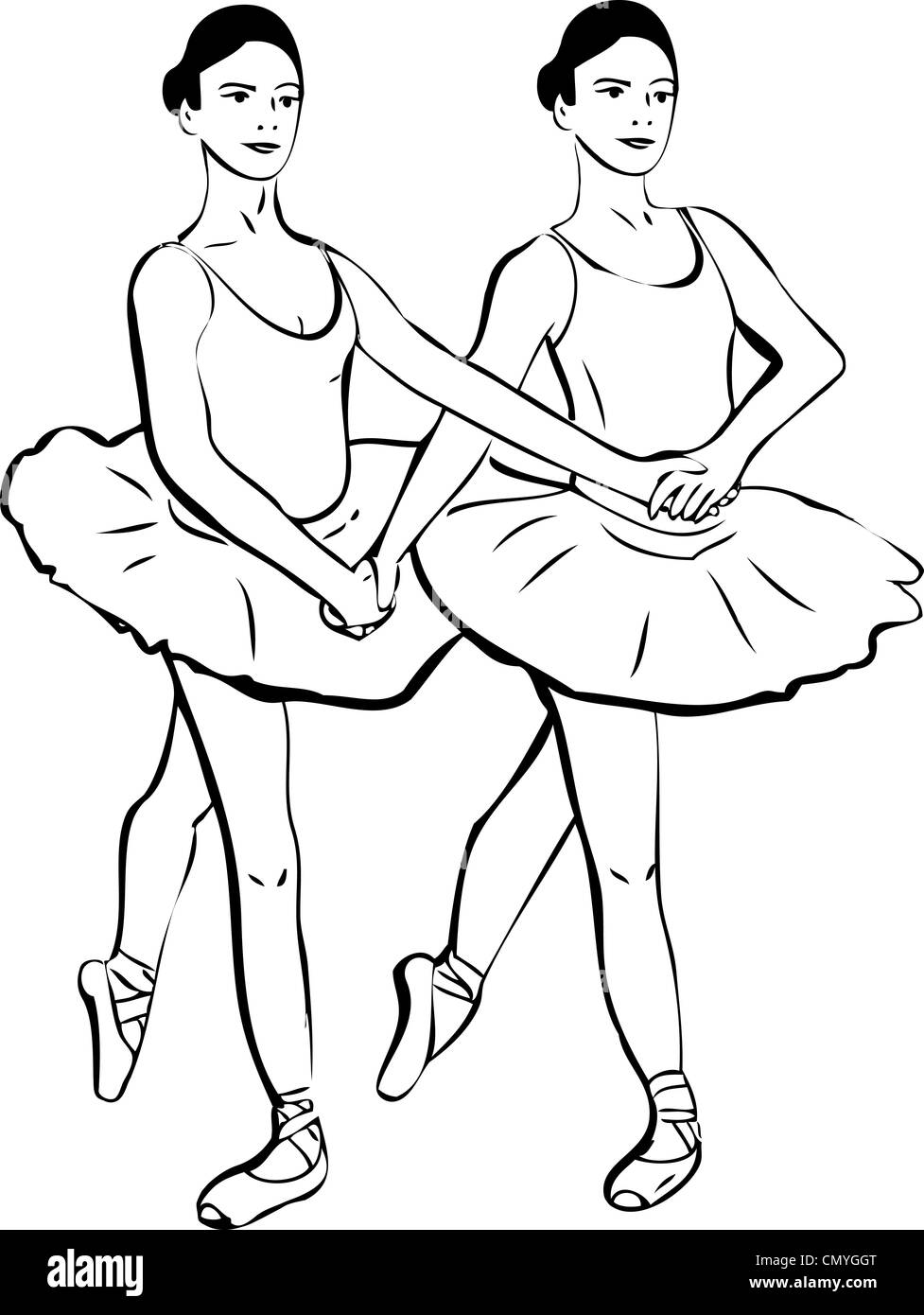 Croquis de deux filles debout dans une paire de ballerine Banque D'Images