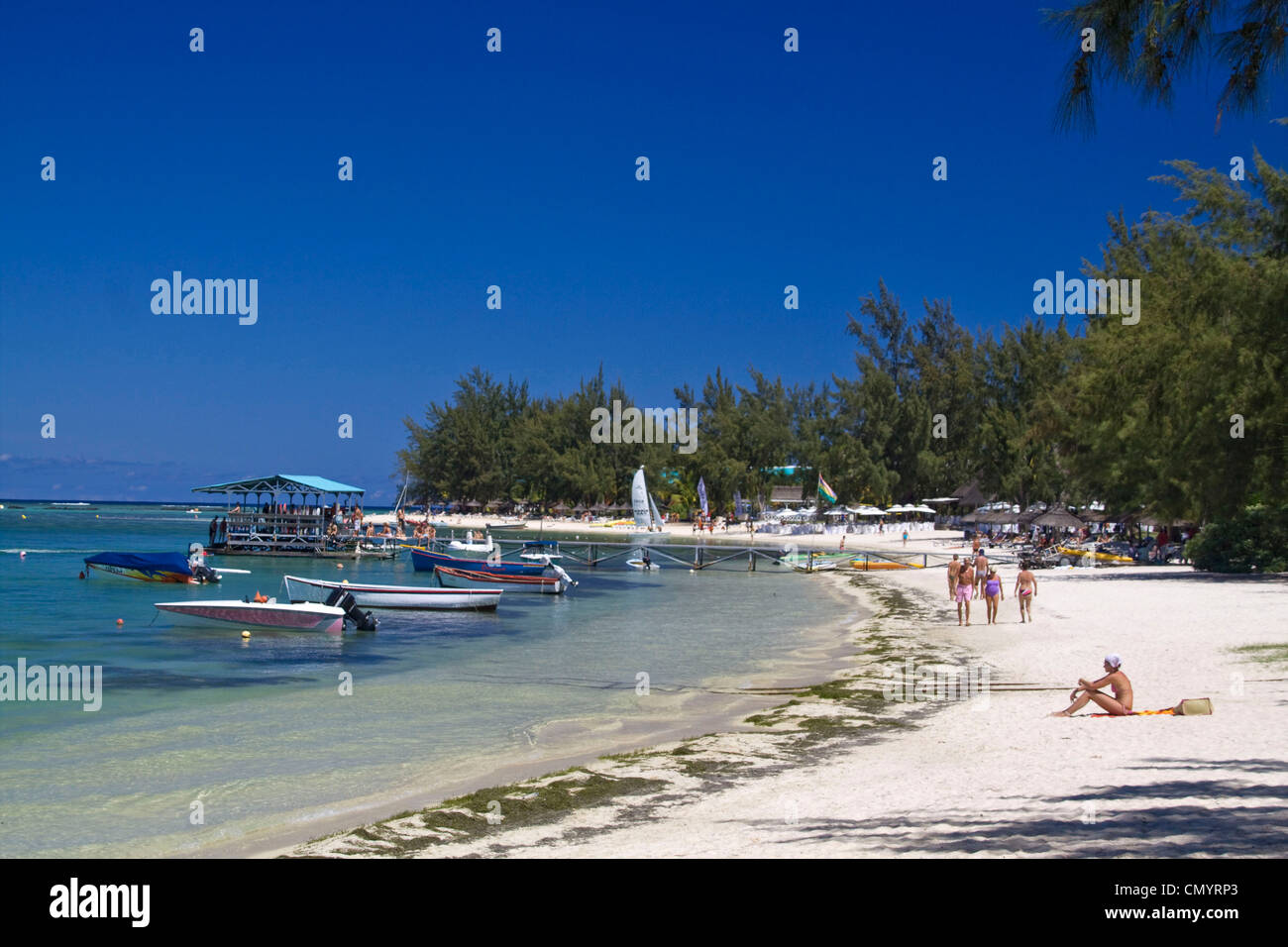 Plage du Club Med à la Pointe aux Canonniers à l'Ile Maurice côte nord-est, l'Afrique Banque D'Images