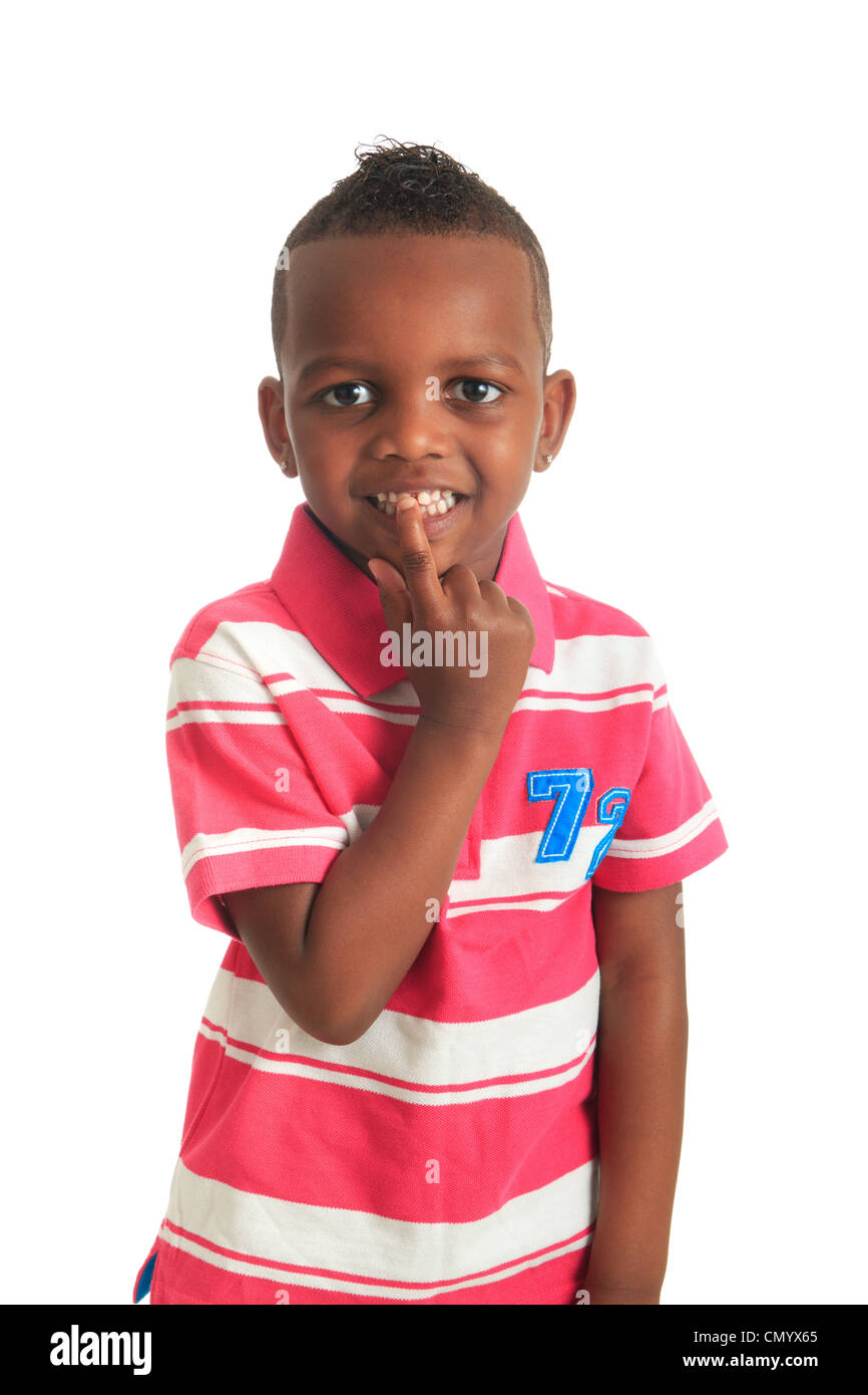 Belle Black African Qui Sourit L Enfant Metisse Isole Dents Boucles Cheveux Photo Stock Alamy
