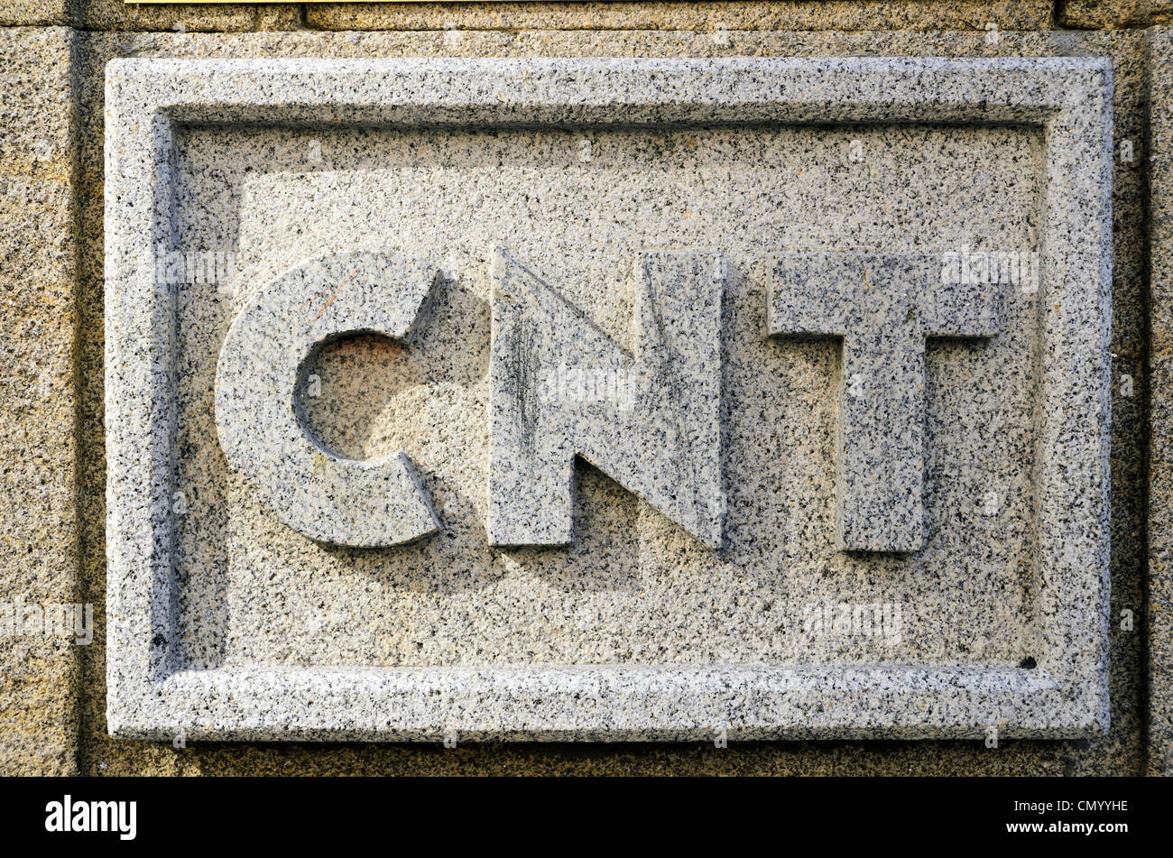 En signe d'un CNT Confédération Espagnole des syndicats anarcho-syndicalistes - Confederación Nacional del Trabajo - à Pontevedra, Galice - Espagne Banque D'Images