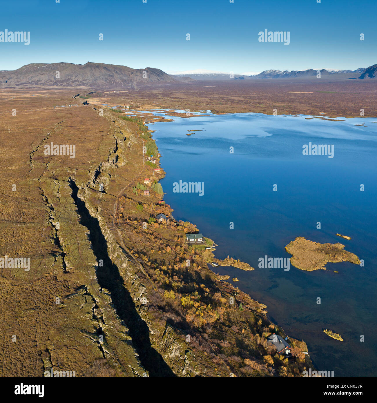 Dorsale médio-ligne de faille, lac Thingvellir, Le Parc National de Thingvellir, Islande Banque D'Images