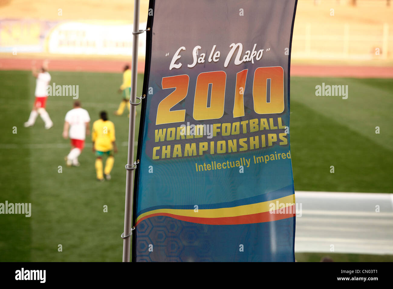 Championnats du Monde de Football 2010 pour le Intelectually visuels d'un drapeau au Limpopo, RSA Banque D'Images