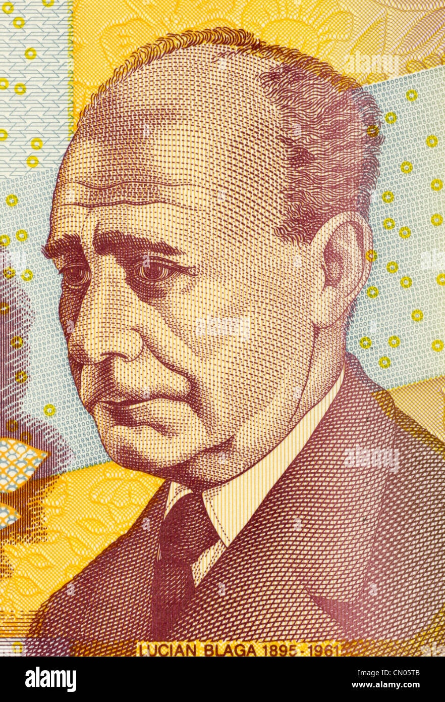 Lucian Blaga (1895-1961) sur le billet de 5000 Lei 1998 à partir de la Roumanie. Le philosophe roumain, poète et dramaturge. Banque D'Images