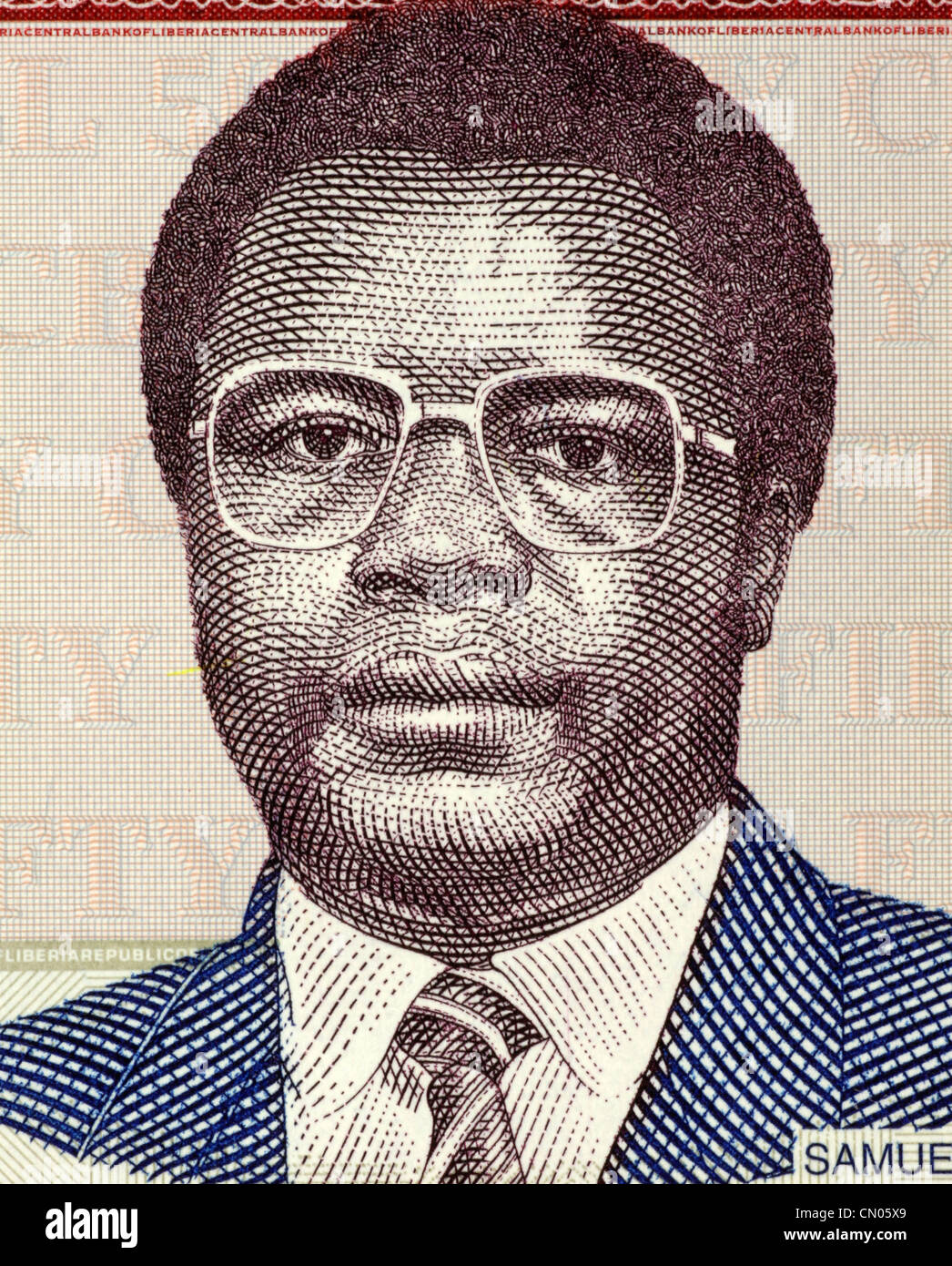 Samuel Doe (1951-1990) sur le billet de 50 dollars de 2009 au Libéria. 21e Président du Libéria. Banque D'Images