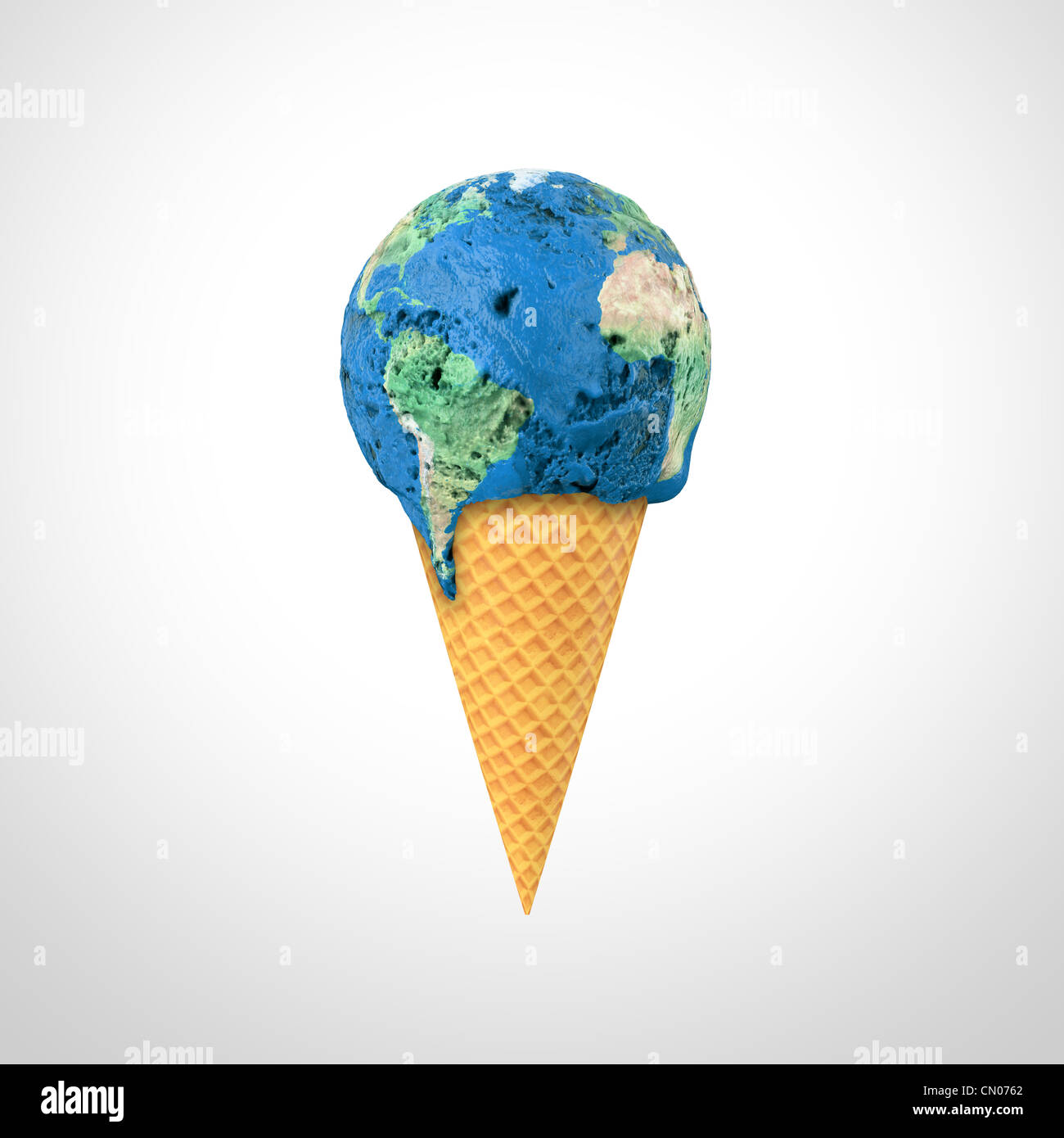 Le rendu 3D d'un cornet de crème glacée avec la carte Banque D'Images
