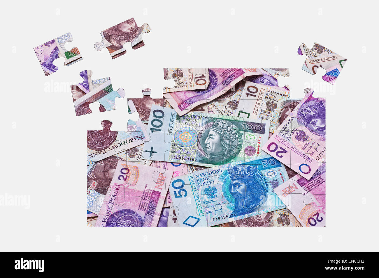 Puzzle de différents billets Zloty polonais Banque D'Images
