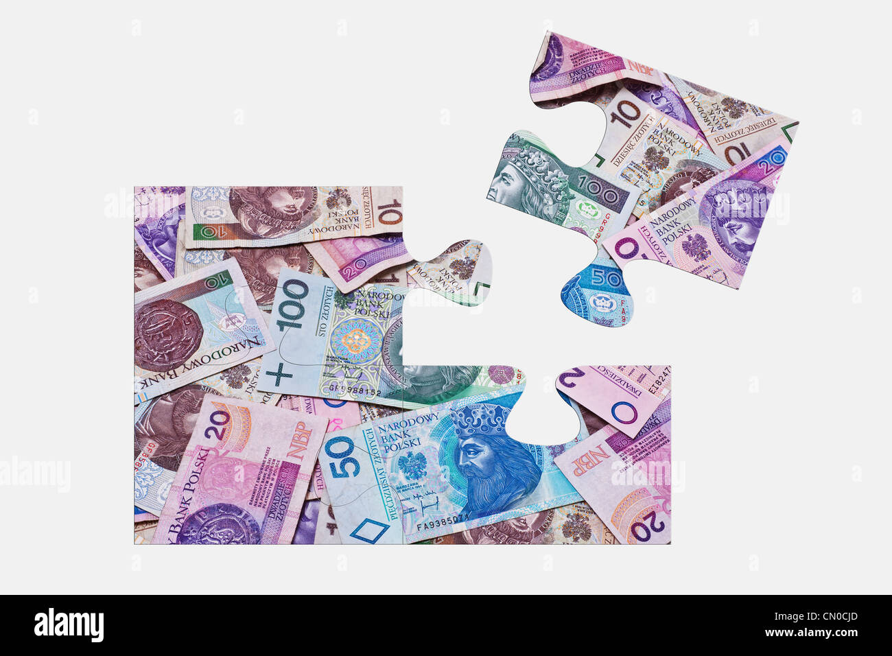 Puzzle de différents billets Zloty polonais Banque D'Images