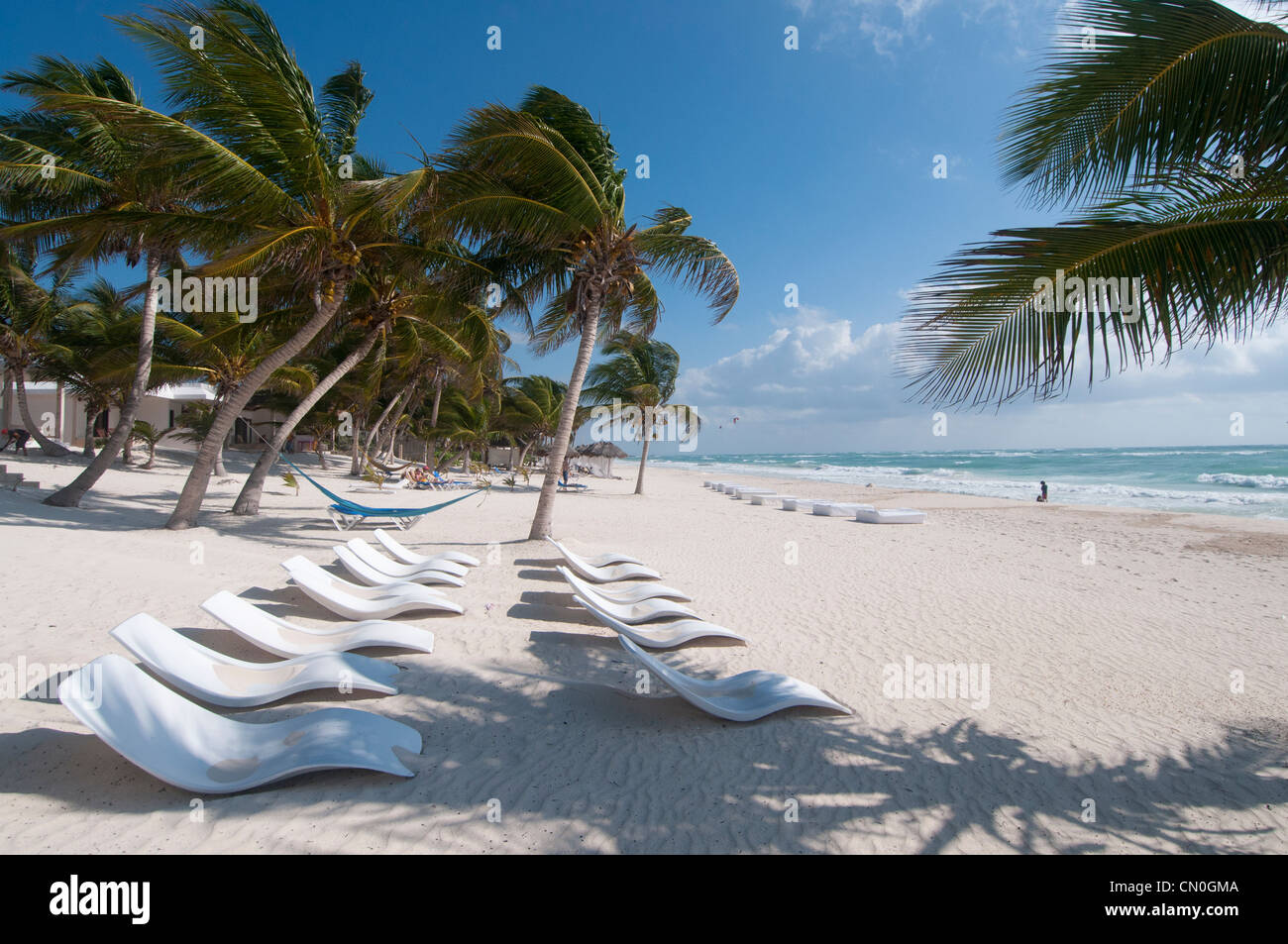 Belle plage de sable blanc vide Tulum Mexico Banque D'Images