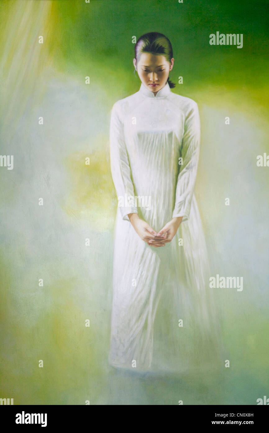 Peinture de girl robe traditionnelle vietnamienne, Ao Dai, Vietnam Banque D'Images