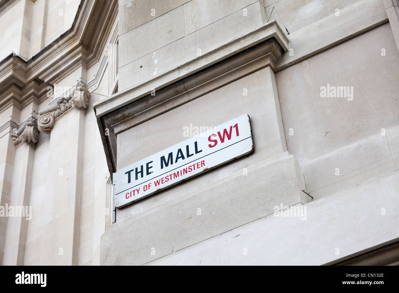 Londres, le Mall avec panneau de rue traditionnel Banque D'Images