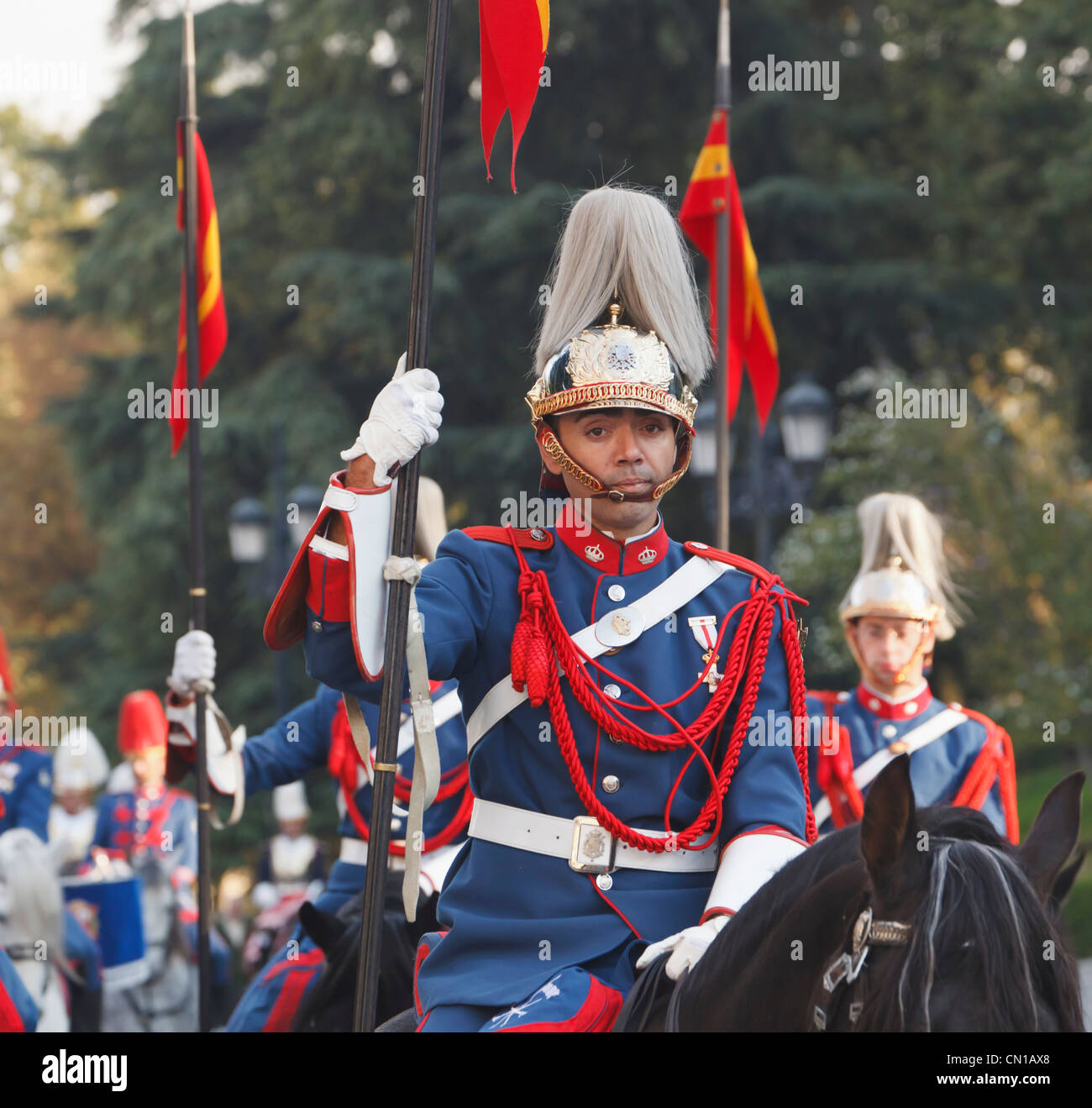 Madrid, Espagne. Lanceros de la Guardia Real. Lanciers de la Garde royale. Banque D'Images