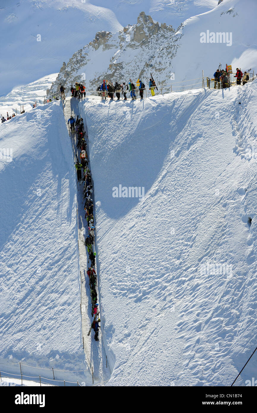 Randonnée Ski depuis le sommet de l'Aiguille du Midi au haut de la Vallée  Blanche à Chamonix, France Photo Stock - Alamy
