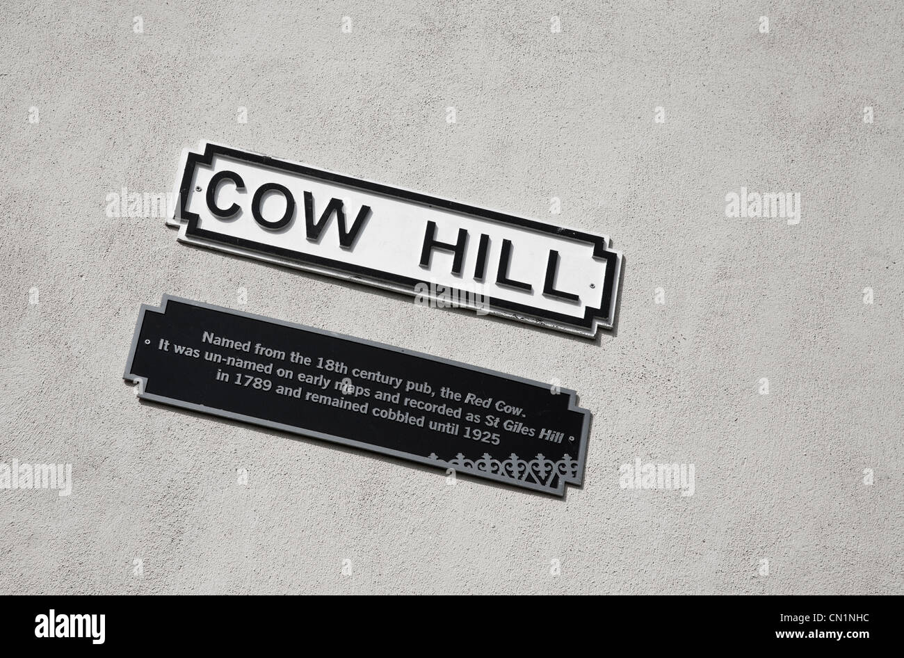 Plaque de rue pour la vache Hill à Norwich, Norfolk, UK Banque D'Images