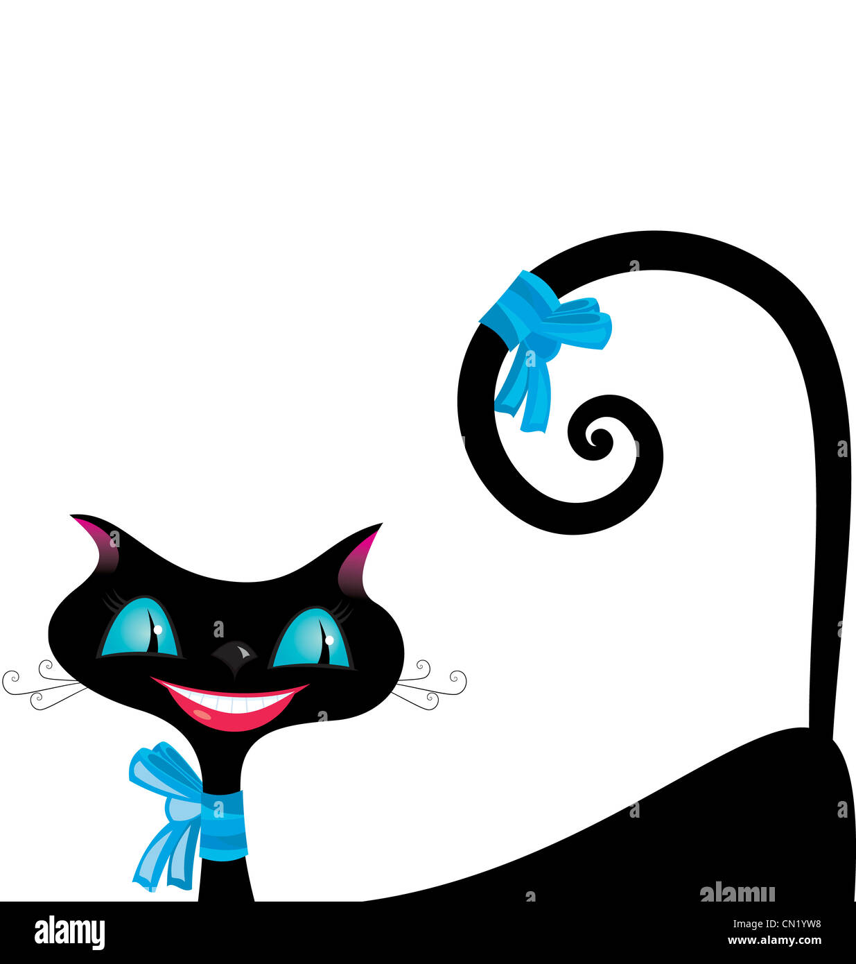 Vector illustration d'un chat noir aux yeux bleus sur fond blanc Banque D'Images