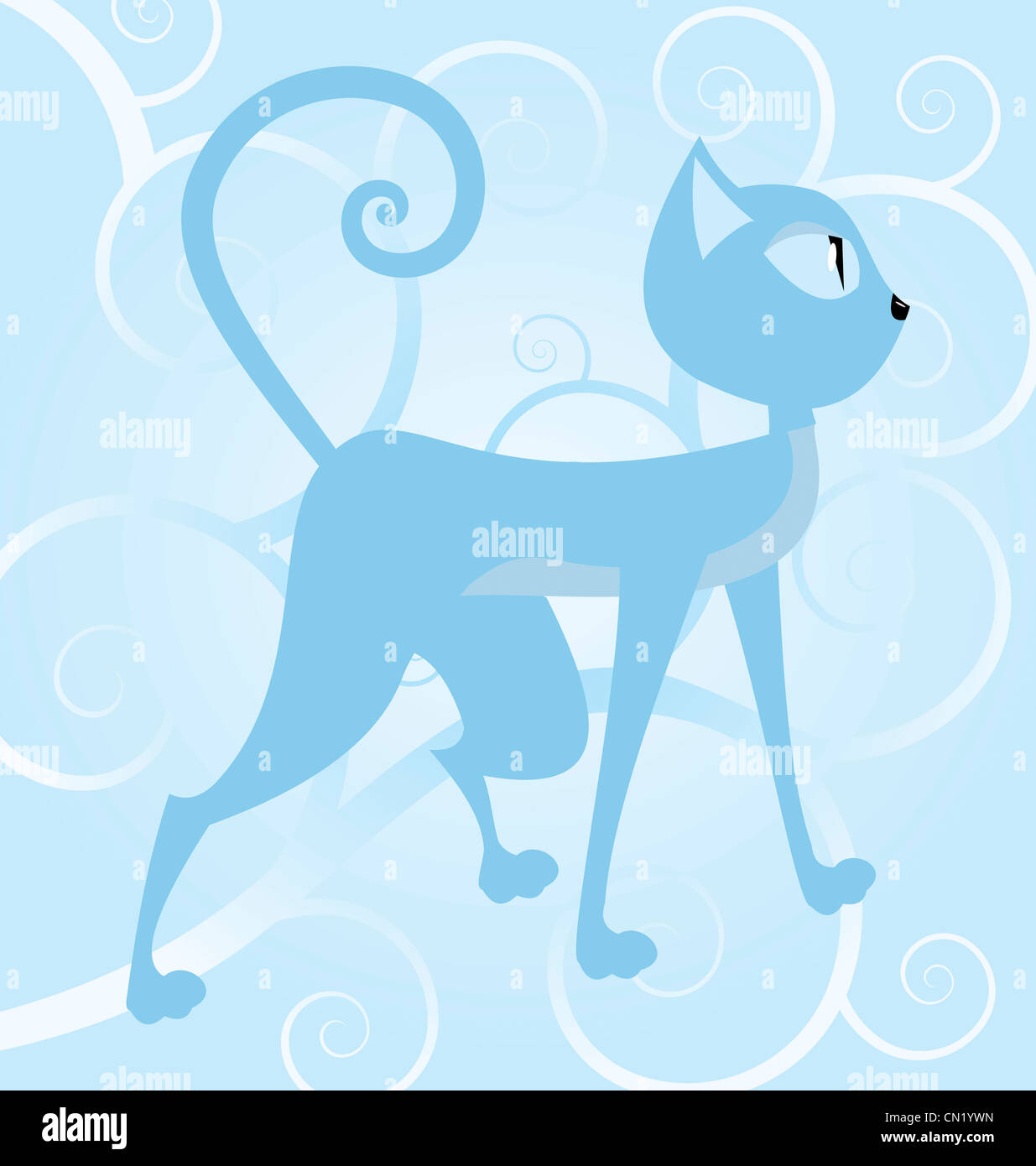 Vector illustration d'un chat bleu sur fond en spirale Banque D'Images