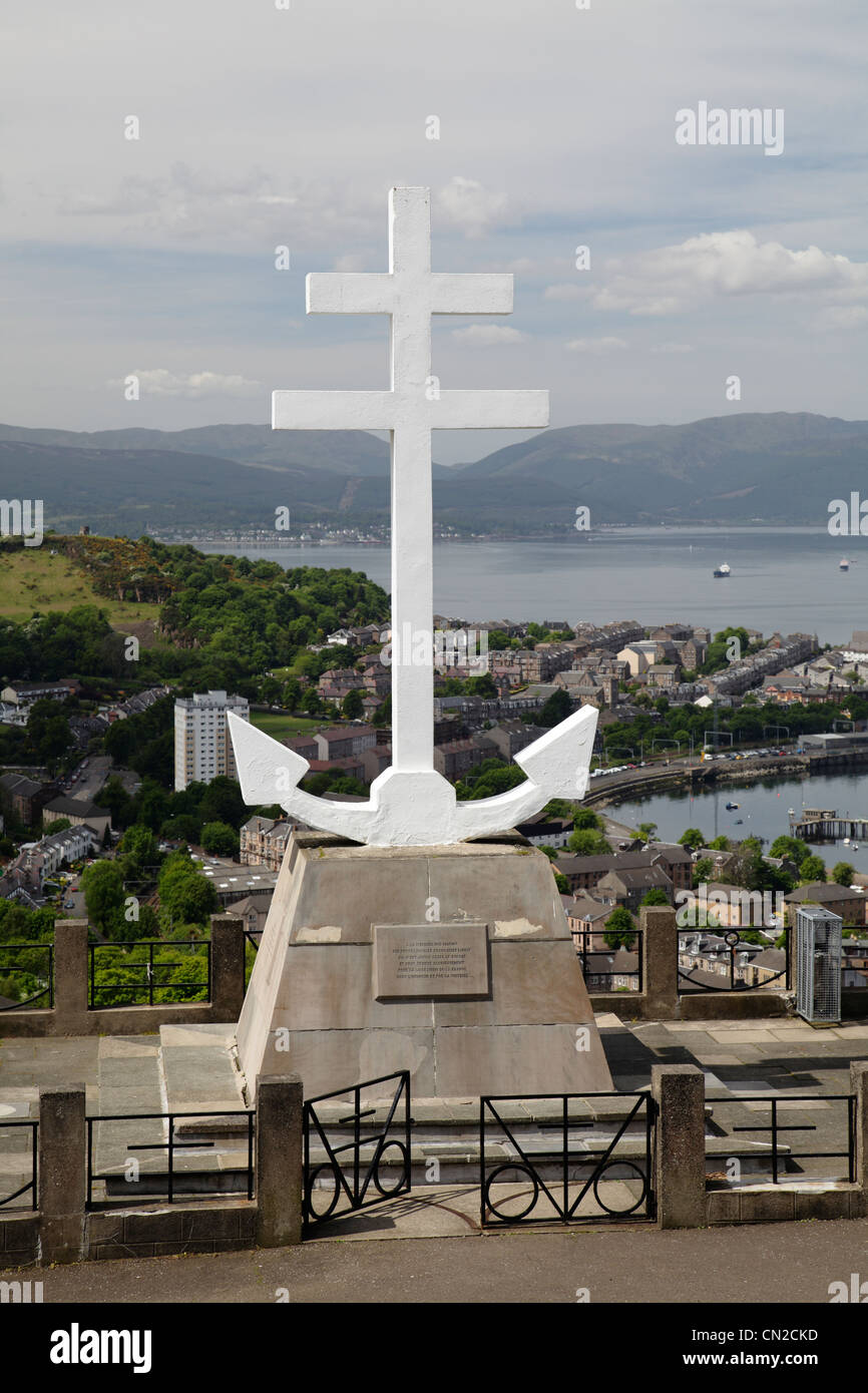 Mémorial français gratuit sur Lyle Hill, surplombant le Firth of Clyde, Inverclyde, Écosse, Royaume-Uni Banque D'Images