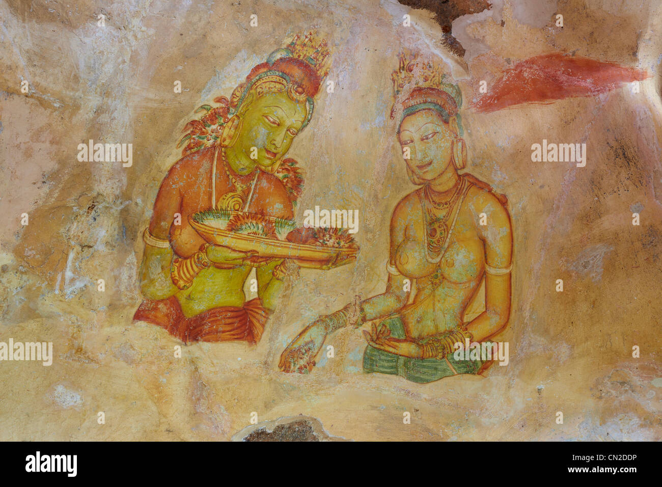 Sri Lanka - Sigiriya, UNESCO World Heritage Site, fresques anciennes du cave wall Banque D'Images