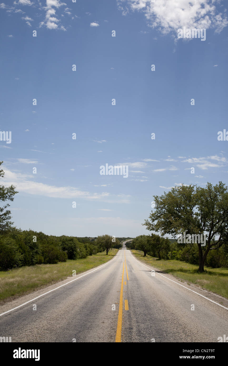 Chemin rural à travers un paysage verdoyant, Texas, États-Unis Banque D'Images