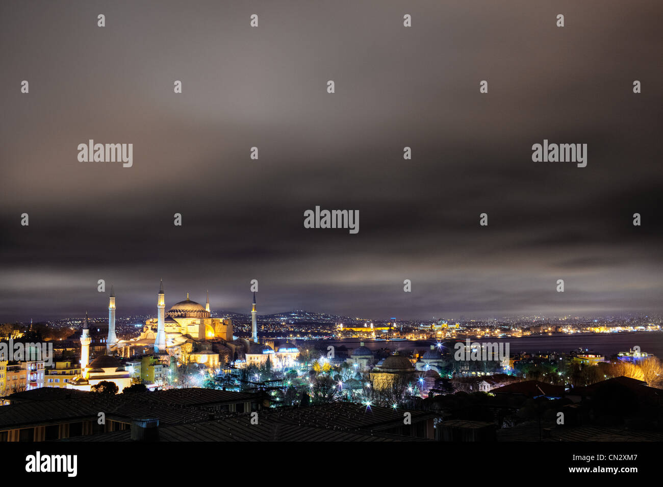Nuit à la mosquée Sainte-Sophie, Istanbul, Turquie Banque D'Images