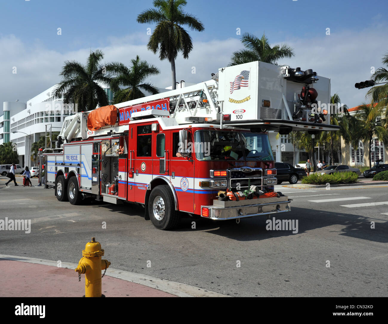 Camion de pompiers américains, Miami, USA Banque D'Images