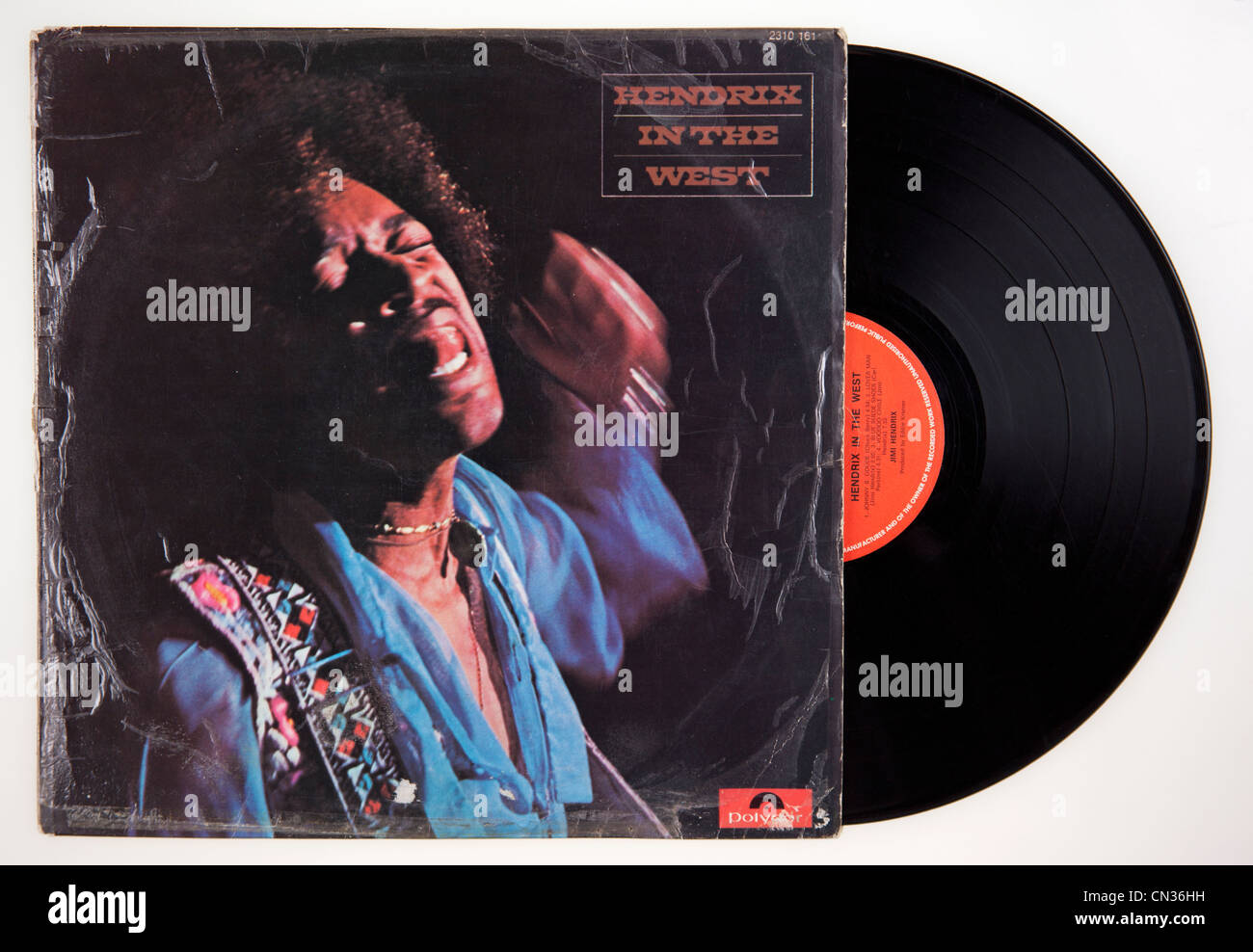 Couverture de l'album compilation vinyle Hendrix dans l'Ouest par Jimmy Hendrix, 1971 parution sur Polydor Records. Banque D'Images