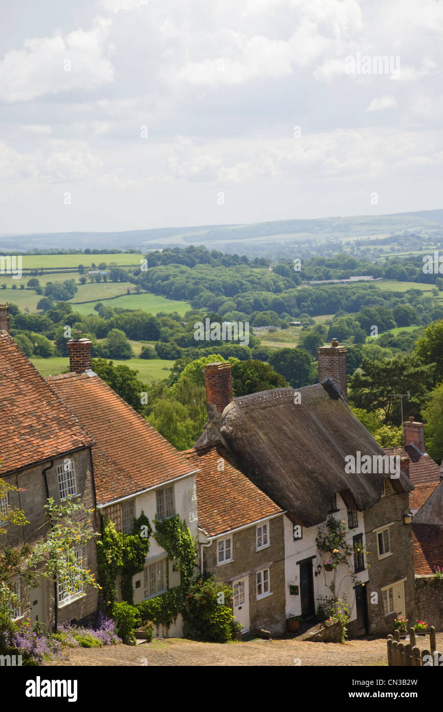 L'Angleterre, dans le Dorset, Shaftesbury, Gold Hill Banque D'Images