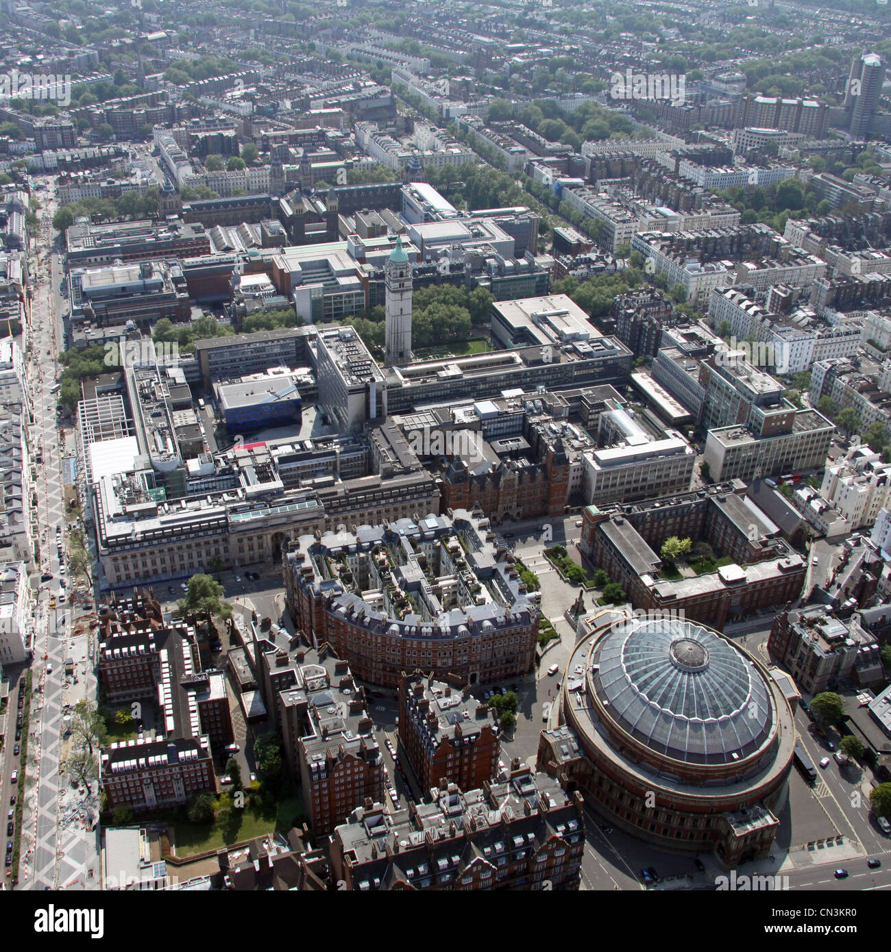 Vue aérienne de Knightsbridge. Albert Hall, Royal College of Music, Imperial College, le Science Museum, Londres SW7. Banque D'Images