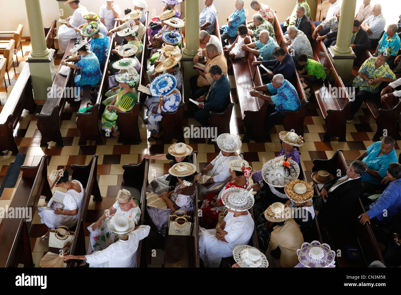 La France, la Polynésie française, archipel de la société, îles du vent, Tahiti, Papeete, la messe du dimanche à Paofai Temple Banque D'Images