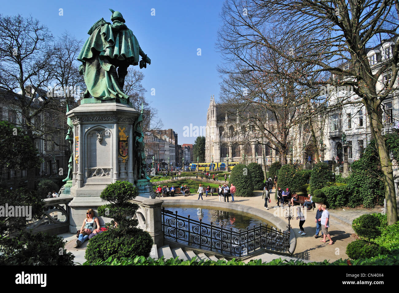 Statue d'Egmont et de Horne au Petit Sablon / Kleine parc du Sablon à Bruxelles, Belgique Banque D'Images