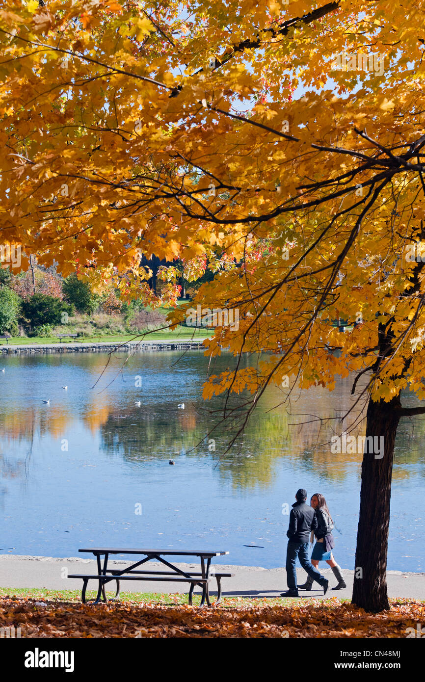 Canada, Québec, Montréal, Parc du mont Royal, Beaver Lake, les couleurs de l'automne, des couples Banque D'Images