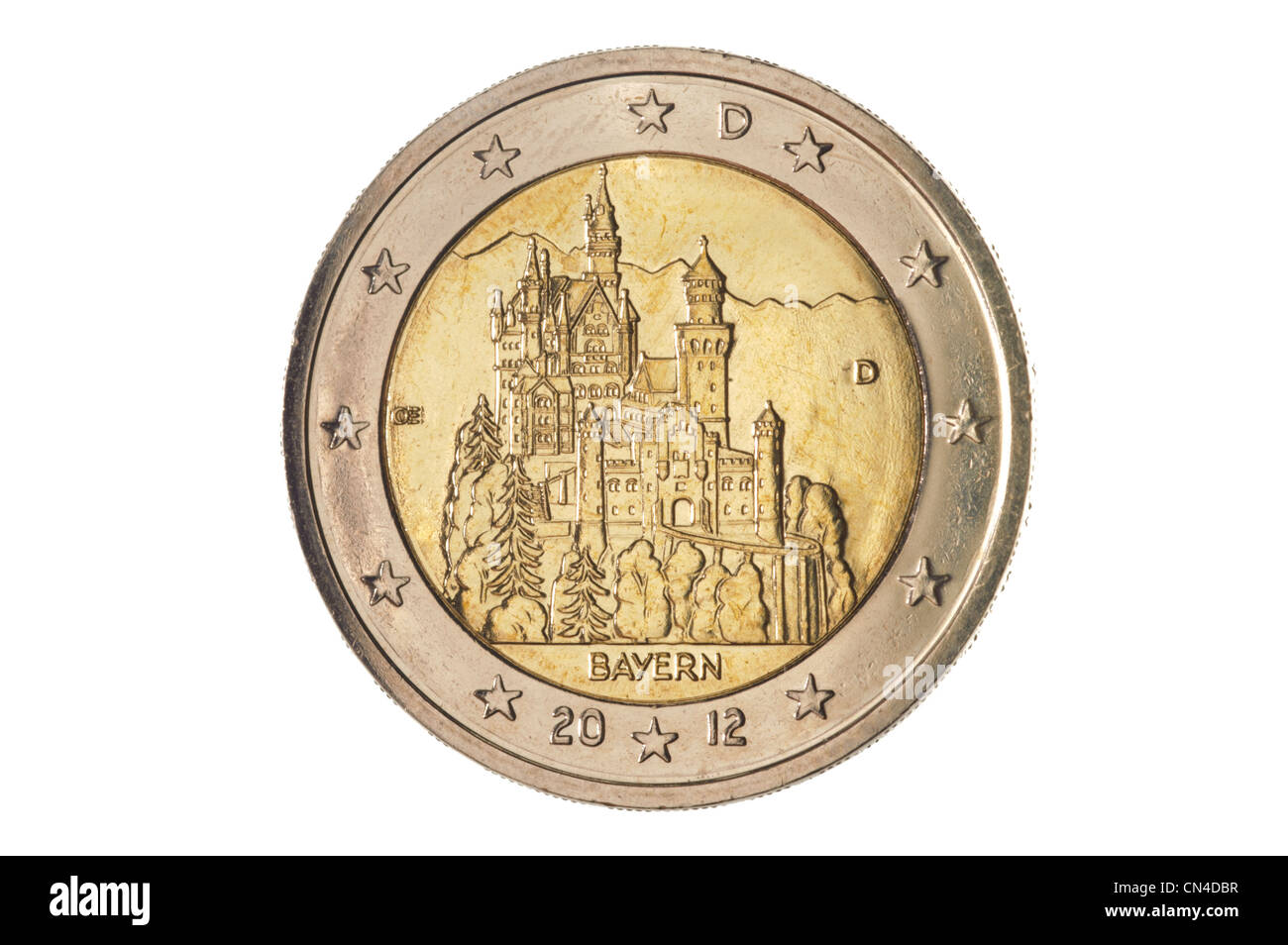 Pièce en euro avec monument château de Neuschwanstein en Bavière, Allemagne Banque D'Images